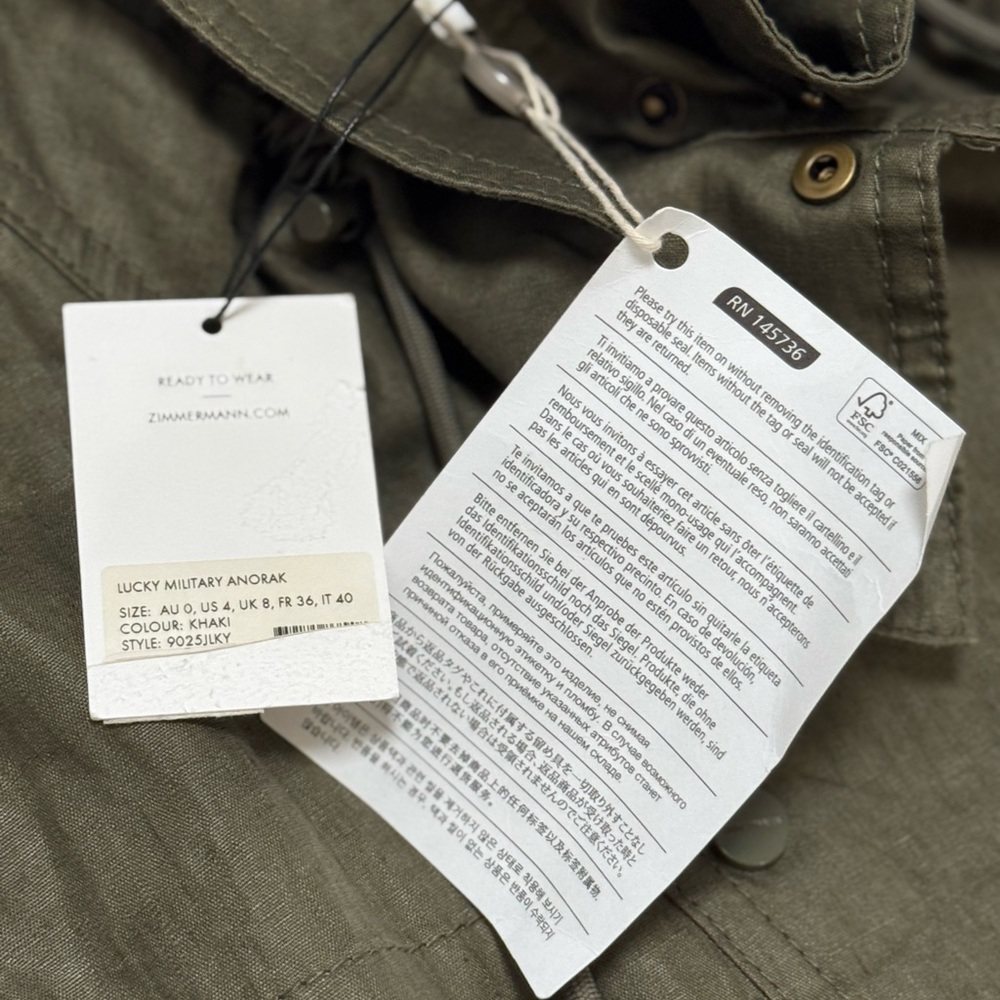 NWT! Zimmermann Lucky military Anorak Coat Size US 4 RRP $1350 Missing Belt - Picture 5 of 14